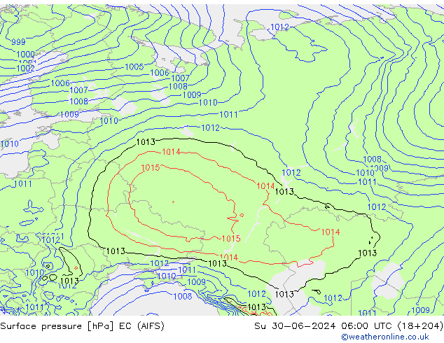 Presión superficial EC (AIFS) dom 30.06.2024 06 UTC