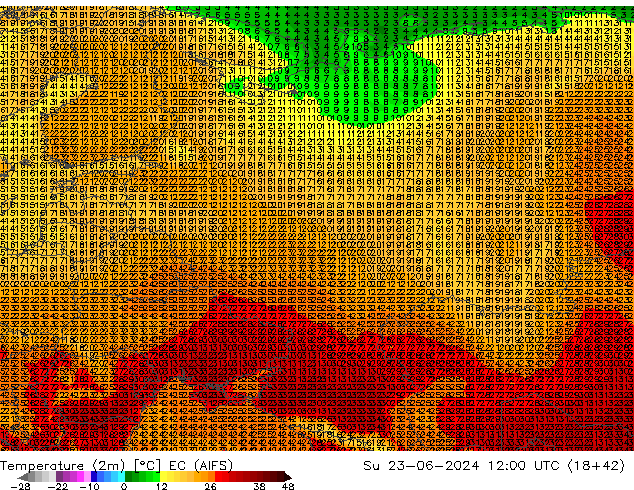 Temperature (2m) EC (AIFS) Ne 23.06.2024 12 UTC