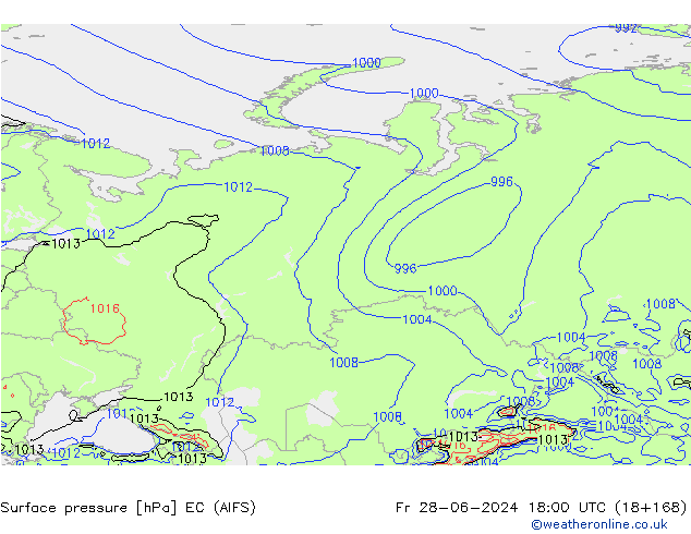 Presión superficial EC (AIFS) vie 28.06.2024 18 UTC