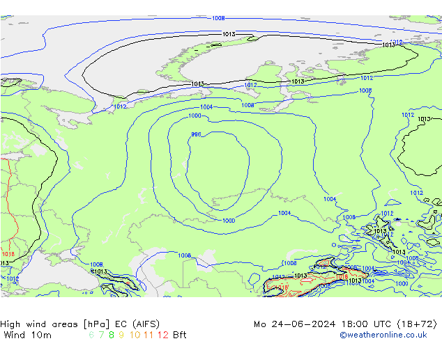 High wind areas EC (AIFS) lun 24.06.2024 18 UTC