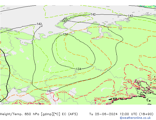 Height/Temp. 850 hPa EC (AIFS) mar 25.06.2024 12 UTC