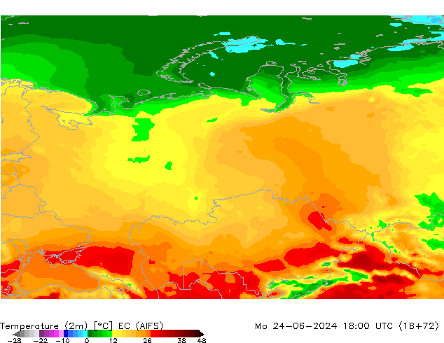 Temperature (2m) EC (AIFS) Mo 24.06.2024 18 UTC