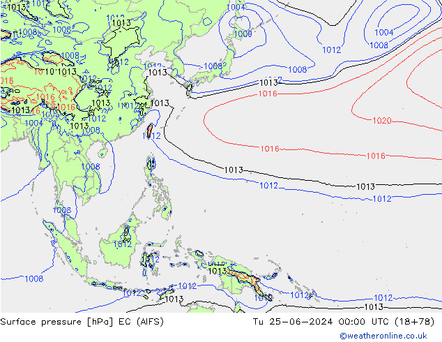 Luchtdruk (Grond) EC (AIFS) di 25.06.2024 00 UTC