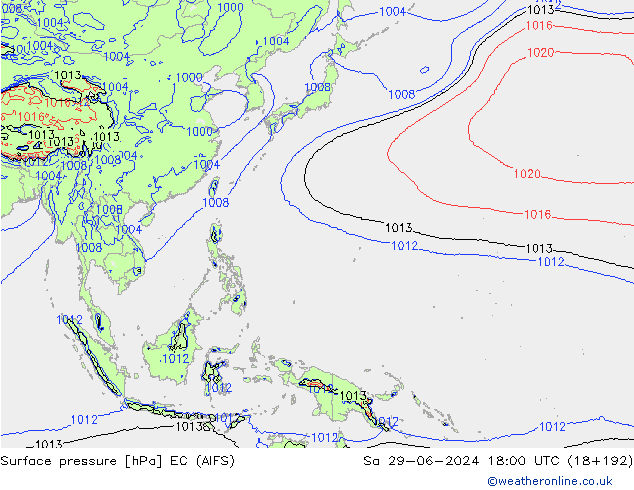 Surface pressure EC (AIFS) Sa 29.06.2024 18 UTC