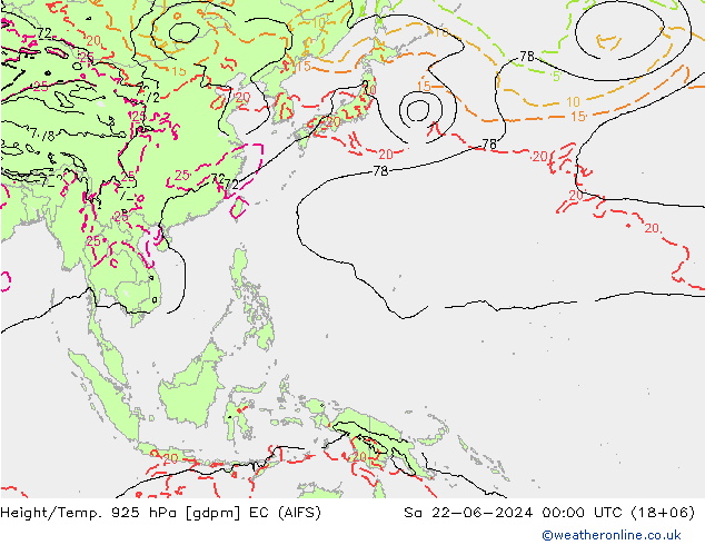 Hoogte/Temp. 925 hPa EC (AIFS) za 22.06.2024 00 UTC