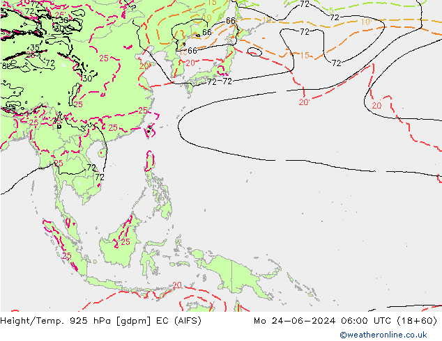 Height/Temp. 925 hPa EC (AIFS) Mo 24.06.2024 06 UTC