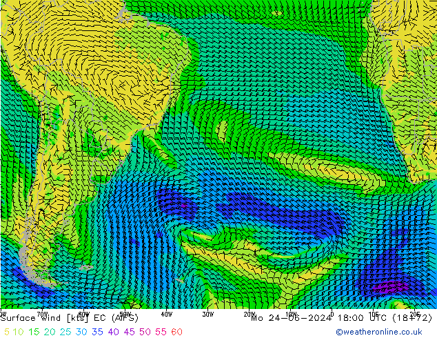 Surface wind EC (AIFS) Mo 24.06.2024 18 UTC