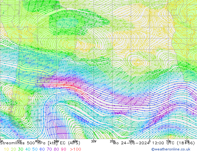 ветер 500 гПа EC (AIFS) пн 24.06.2024 12 UTC