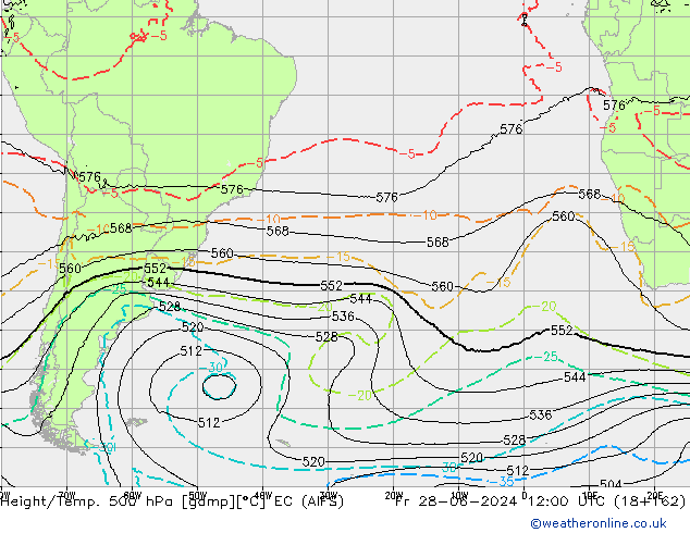 Hoogte/Temp. 500 hPa EC (AIFS) vr 28.06.2024 12 UTC