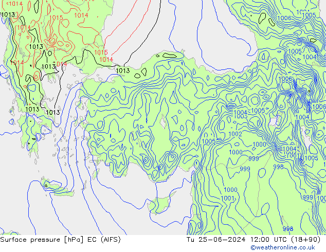 Surface pressure EC (AIFS) Tu 25.06.2024 12 UTC