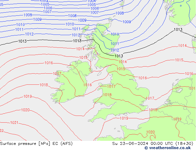 Surface pressure EC (AIFS) Su 23.06.2024 00 UTC