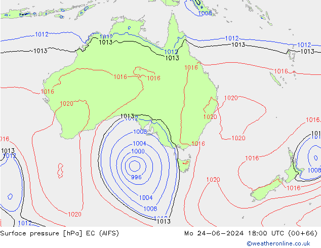 Surface pressure EC (AIFS) Mo 24.06.2024 18 UTC