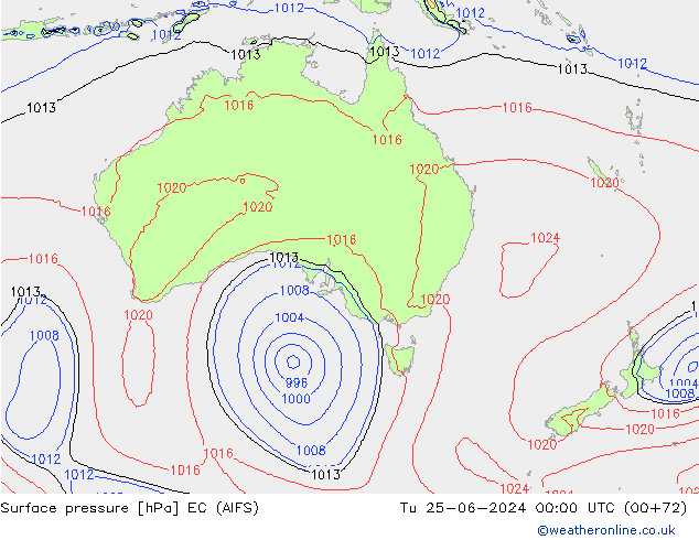 Surface pressure EC (AIFS) Tu 25.06.2024 00 UTC