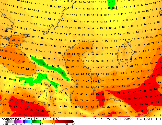 Temperatura (2m) EC (AIFS) ven 28.06.2024 00 UTC