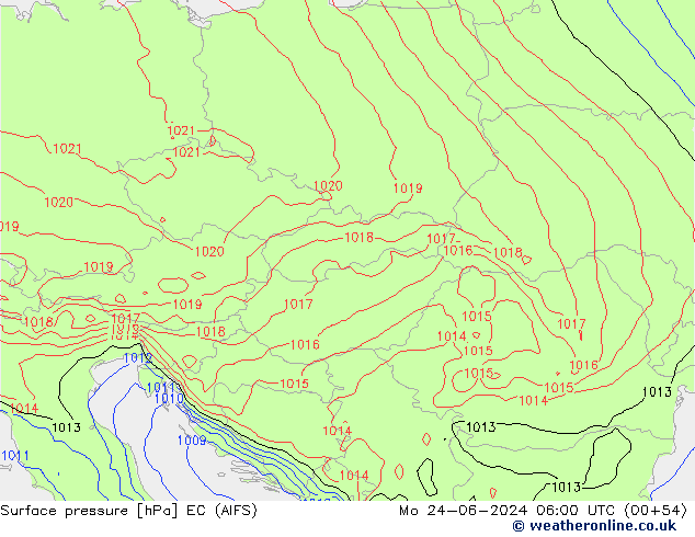 Presión superficial EC (AIFS) lun 24.06.2024 06 UTC