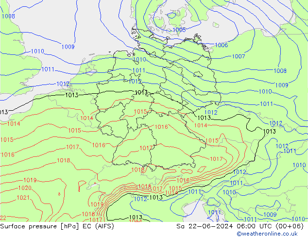 Surface pressure EC (AIFS) Sa 22.06.2024 06 UTC