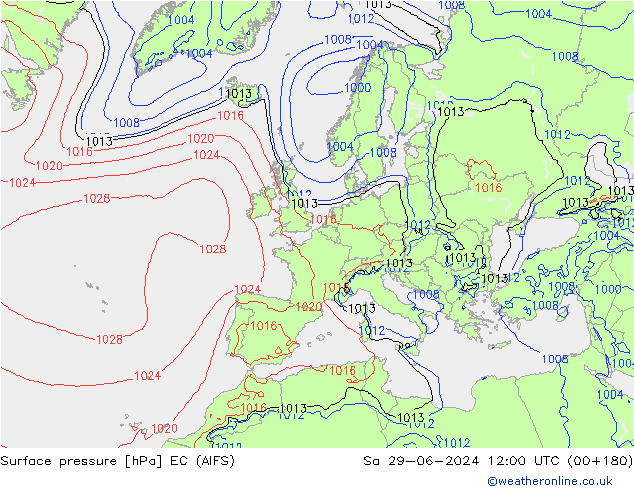 ciśnienie EC (AIFS) so. 29.06.2024 12 UTC