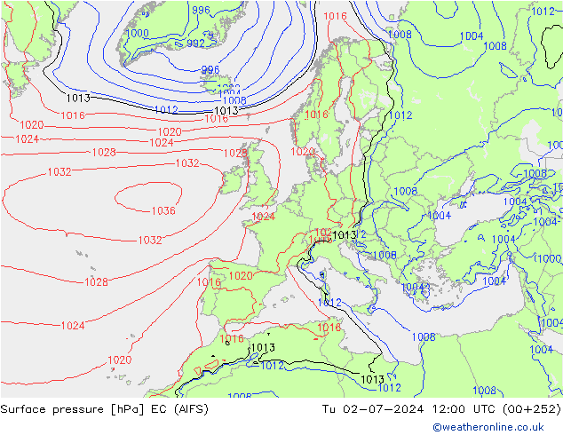 Presión superficial EC (AIFS) mar 02.07.2024 12 UTC