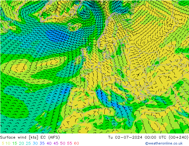 Surface wind EC (AIFS) Tu 02.07.2024 00 UTC