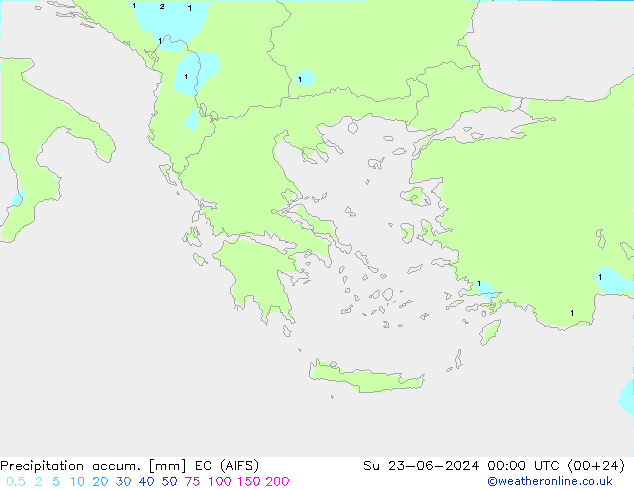 Precipitation accum. EC (AIFS) Su 23.06.2024 00 UTC