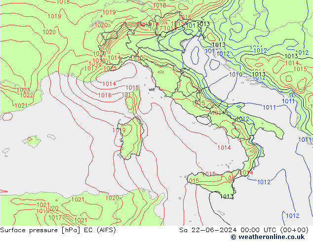 Surface pressure EC (AIFS) Sa 22.06.2024 00 UTC