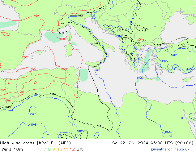 Windvelden EC (AIFS) za 22.06.2024 06 UTC