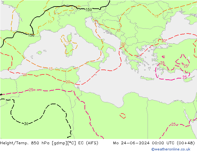 Height/Temp. 850 гПа EC (AIFS) пн 24.06.2024 00 UTC