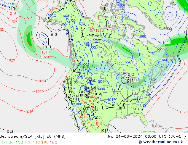 Jet stream EC (AIFS) Seg 24.06.2024 06 UTC