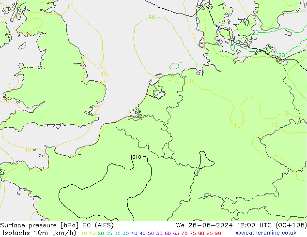 Isotachs (kph) EC (AIFS) mer 26.06.2024 12 UTC