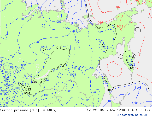 Atmosférický tlak EC (AIFS) So 22.06.2024 12 UTC