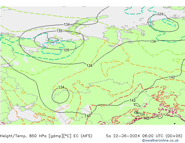 Hoogte/Temp. 850 hPa EC (AIFS) za 22.06.2024 06 UTC