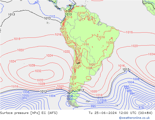 Atmosférický tlak EC (AIFS) Út 25.06.2024 12 UTC