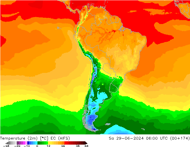 Temperature (2m) EC (AIFS) Sa 29.06.2024 06 UTC