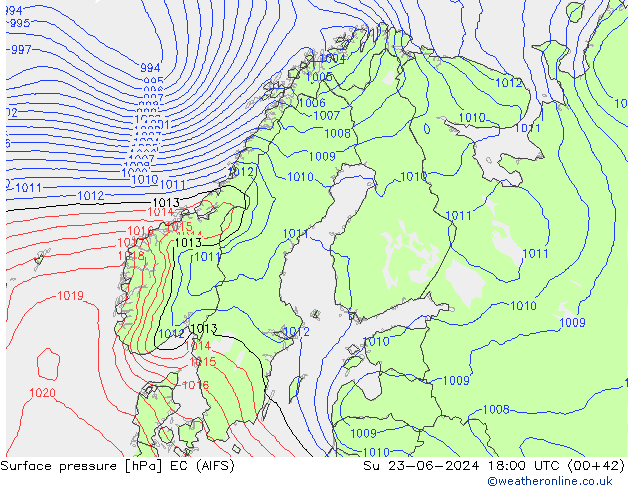 приземное давление EC (AIFS) Вс 23.06.2024 18 UTC