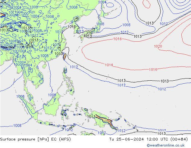 Atmosférický tlak EC (AIFS) Út 25.06.2024 12 UTC