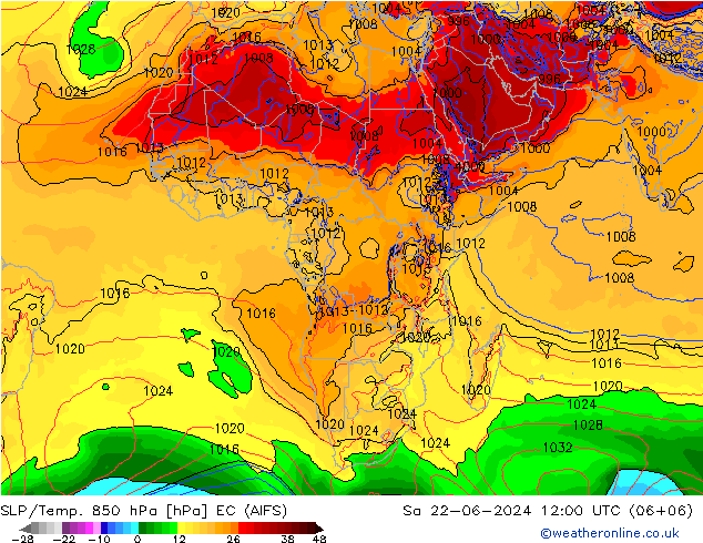 SLP/Temp. 850 hPa EC (AIFS) Sáb 22.06.2024 12 UTC