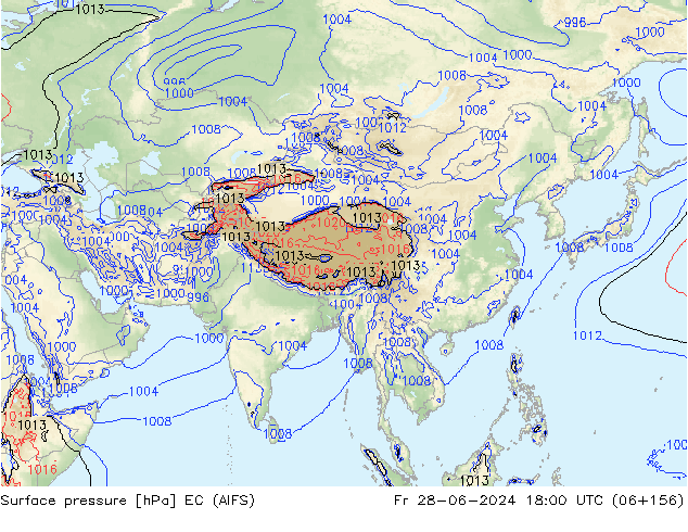 Atmosférický tlak EC (AIFS) Pá 28.06.2024 18 UTC