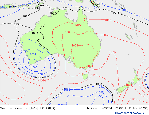 приземное давление EC (AIFS) чт 27.06.2024 12 UTC