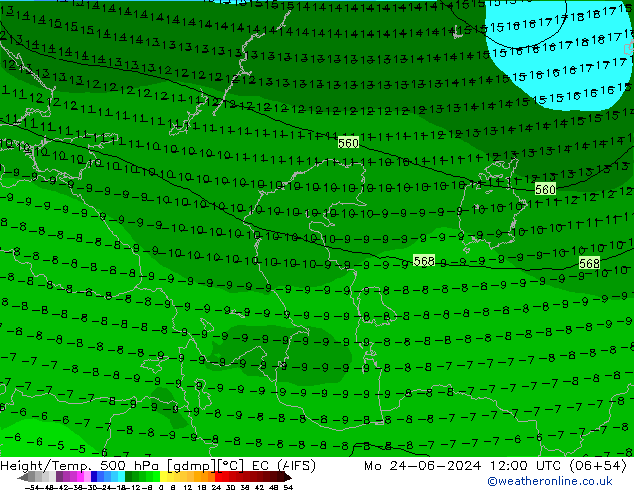 Height/Temp. 500 hPa EC (AIFS) Mo 24.06.2024 12 UTC