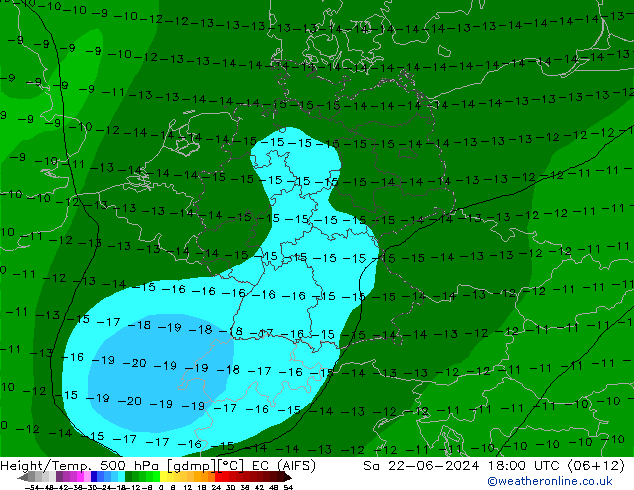 Yükseklik/Sıc. 500 hPa EC (AIFS) Cts 22.06.2024 18 UTC