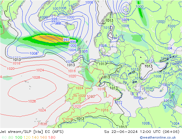 高速氣流/地面气压 EC (AIFS) 星期六 22.06.2024 12 UTC