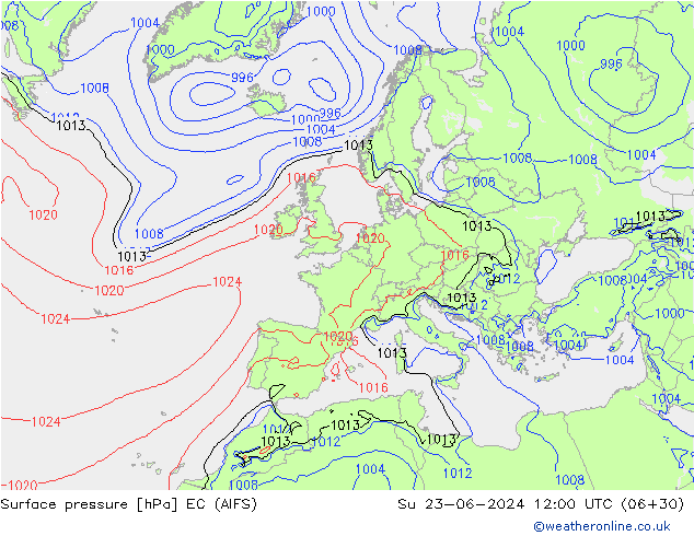 Surface pressure EC (AIFS) Su 23.06.2024 12 UTC