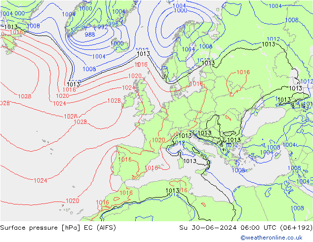 Luchtdruk (Grond) EC (AIFS) zo 30.06.2024 06 UTC