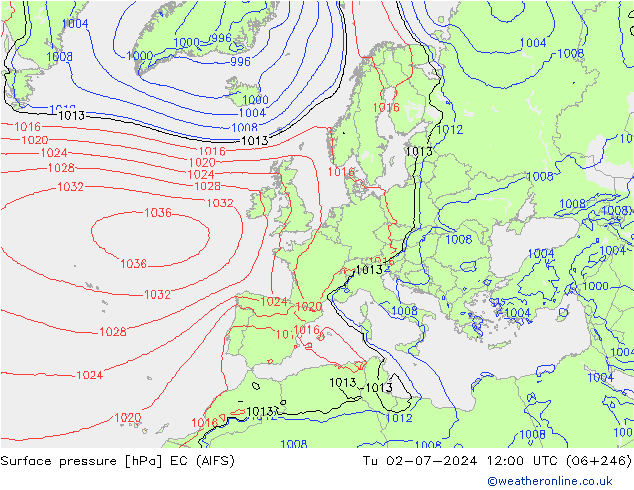 地面气压 EC (AIFS) 星期二 02.07.2024 12 UTC