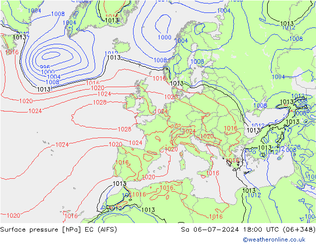 Surface pressure EC (AIFS) Sa 06.07.2024 18 UTC