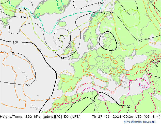 Height/Temp. 850 hPa EC (AIFS) Čt 27.06.2024 00 UTC