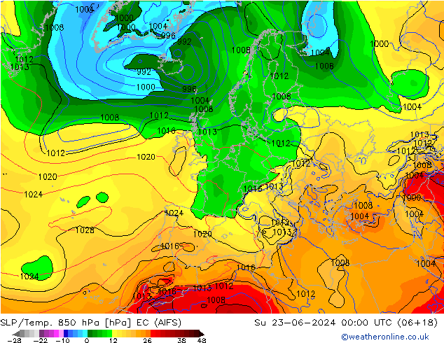 SLP/Temp. 850 hPa EC (AIFS) Su 23.06.2024 00 UTC