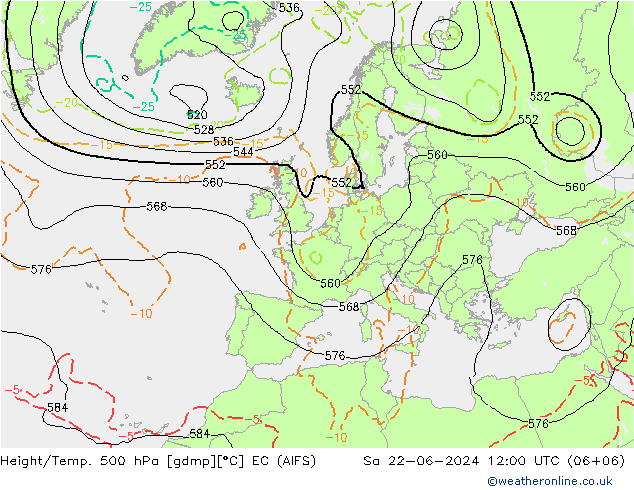 Hoogte/Temp. 500 hPa EC (AIFS) za 22.06.2024 12 UTC