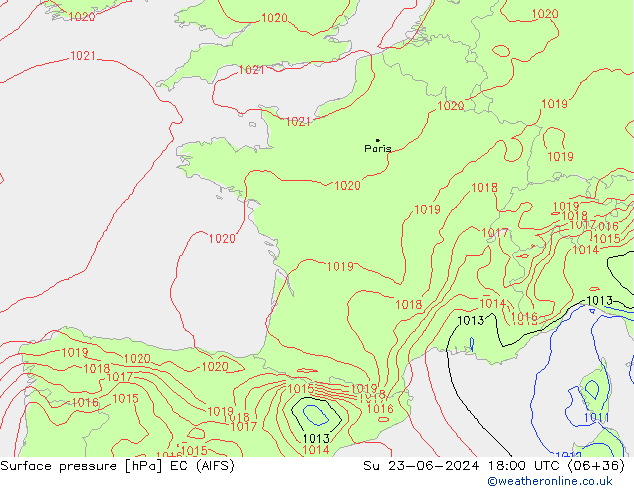 Surface pressure EC (AIFS) Su 23.06.2024 18 UTC