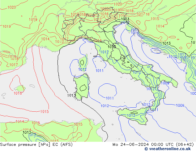 Surface pressure EC (AIFS) Mo 24.06.2024 00 UTC